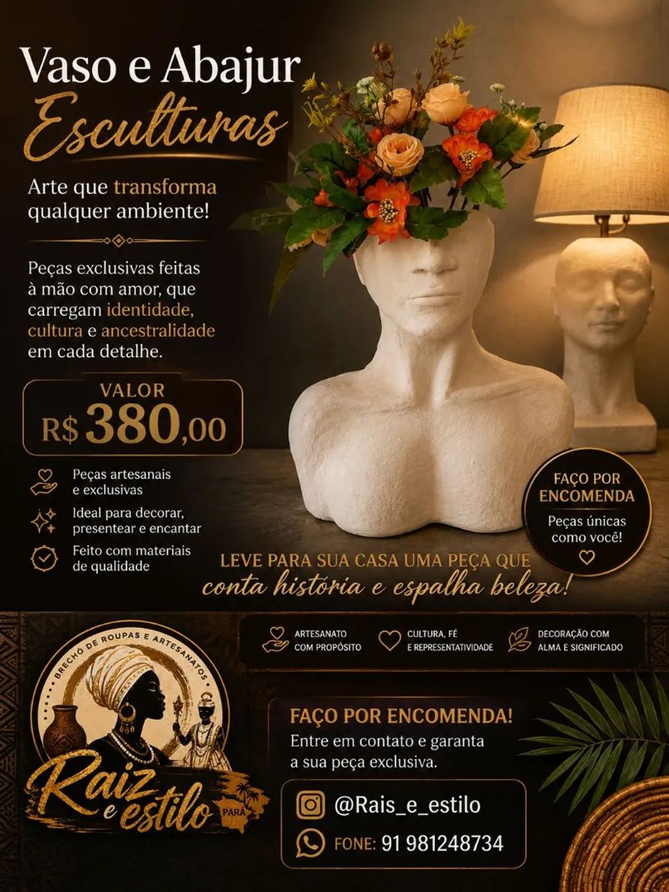 Vaso abajur e esculturas 