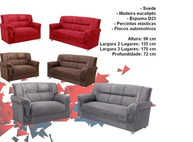Sala Conjunto Sofá 2x3 Lugares 170cm -Marron , Cinza e Vermelho  - Foto 4
