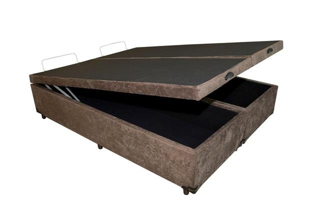 Base Bau Casal Bipartida Suede Marrom Até 12x - Frete Grátis