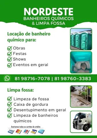 Aluguel de banheiro quimico e limpa fossas