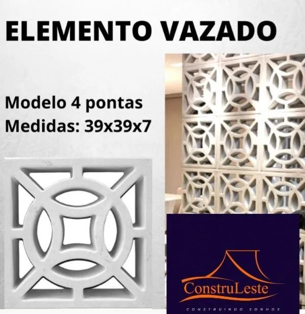 Elemento Vazado 4 Pontas - 39x39x7cm