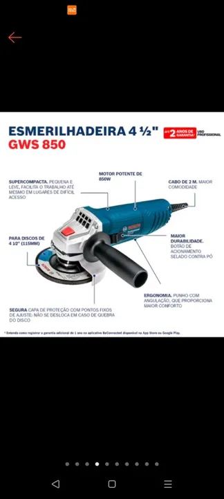 Esmerilhadeira Angular de 4 1/2" Bosch GWS 850 850W com 3 Discos - Foto 3