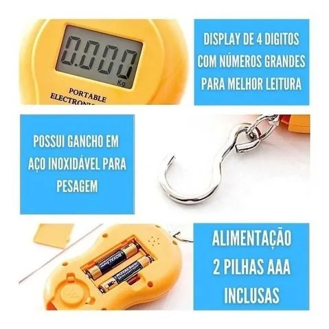 Balança Digital Portátil Gancho Pesca E Mala Bagagem 50kg - 413 - Foto 4