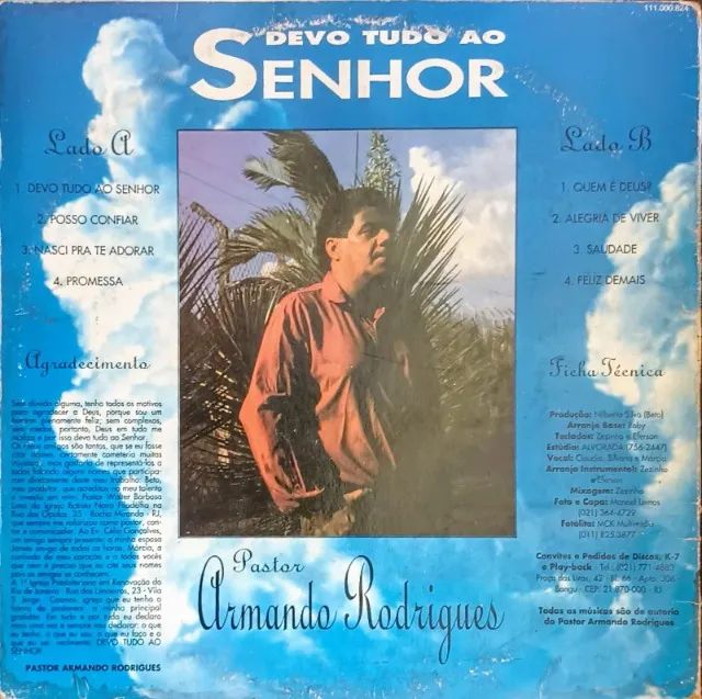 Lp Disco de Vinil Gospel Evangélico Pr. Armando Rodrigues - Devo Tudo Ao Senhor - raro - Foto 2