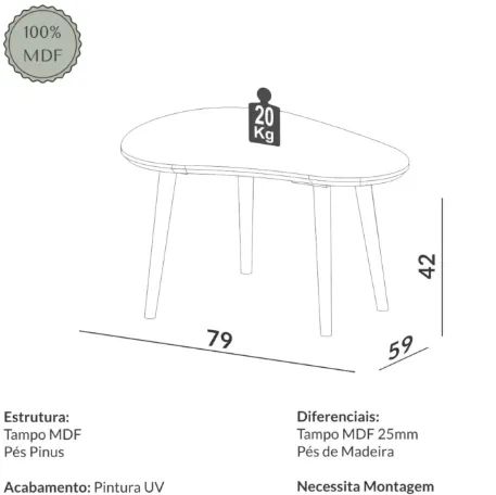 Conjunto de Duas Mesas de Centro Orgânica 100% MDF. - Foto 4