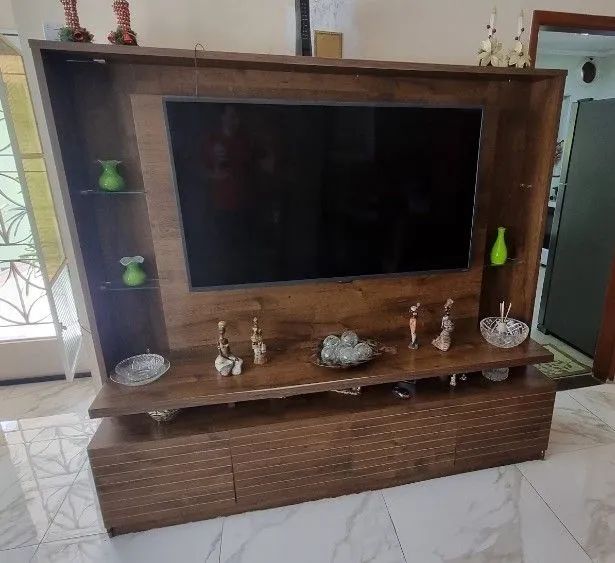 Rack para TV com Painel em Madeira Maciça