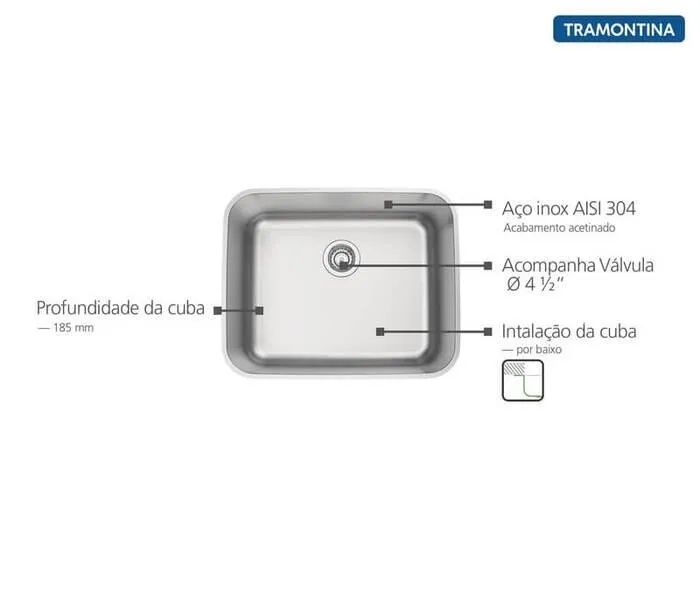Cuba de embutir Tramontina em aço inox 50x40cm (nova) - Foto 4