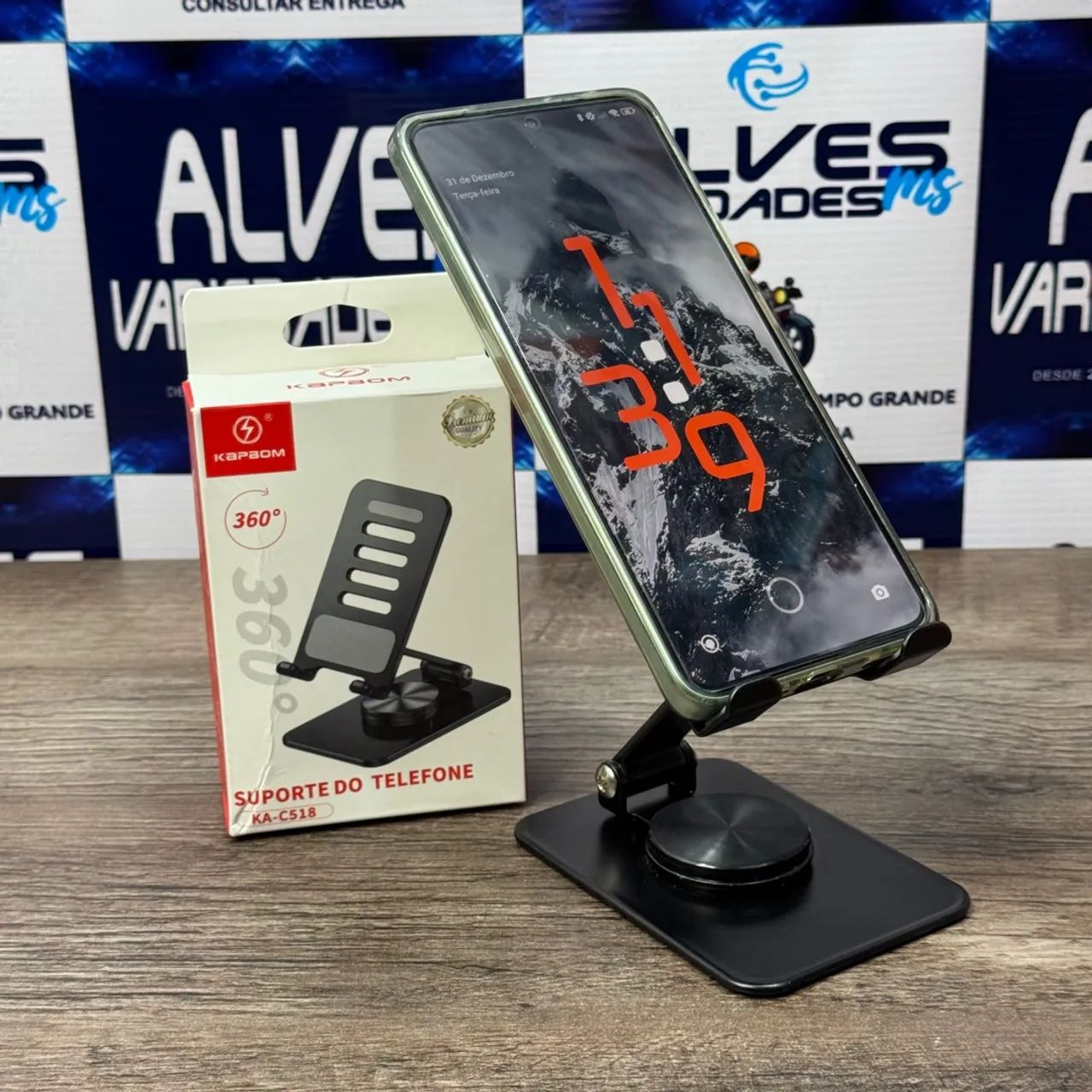 Suporte para celular de mesa material ferro resistente 360° 