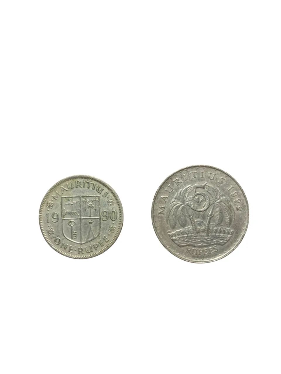 Conjunto de Uma Cédula e Duas Moedas de Maurício (Mauritius) - Foto 4