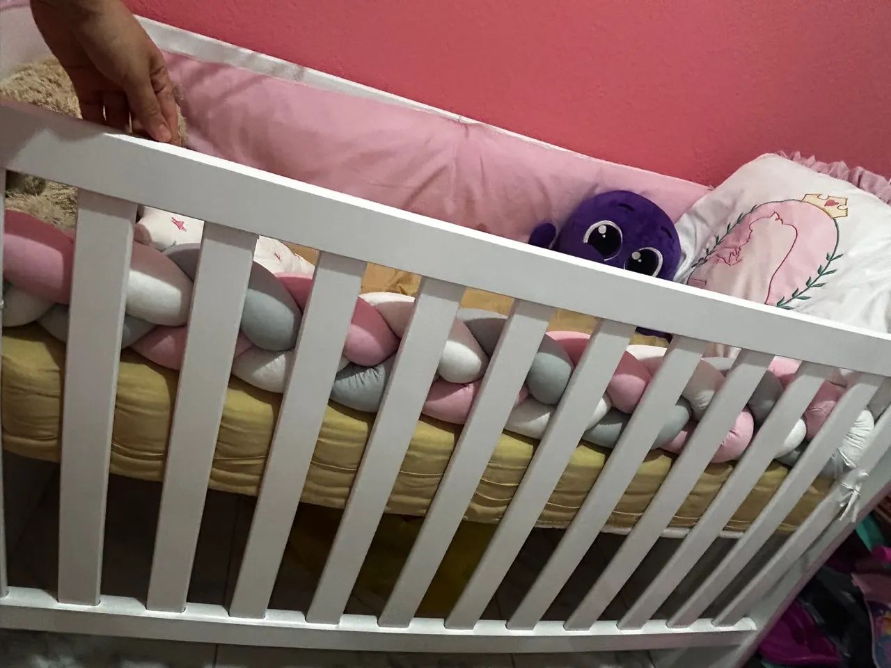 Berço com Trocador e Cômoda - Branco e Rosa - Foto 4