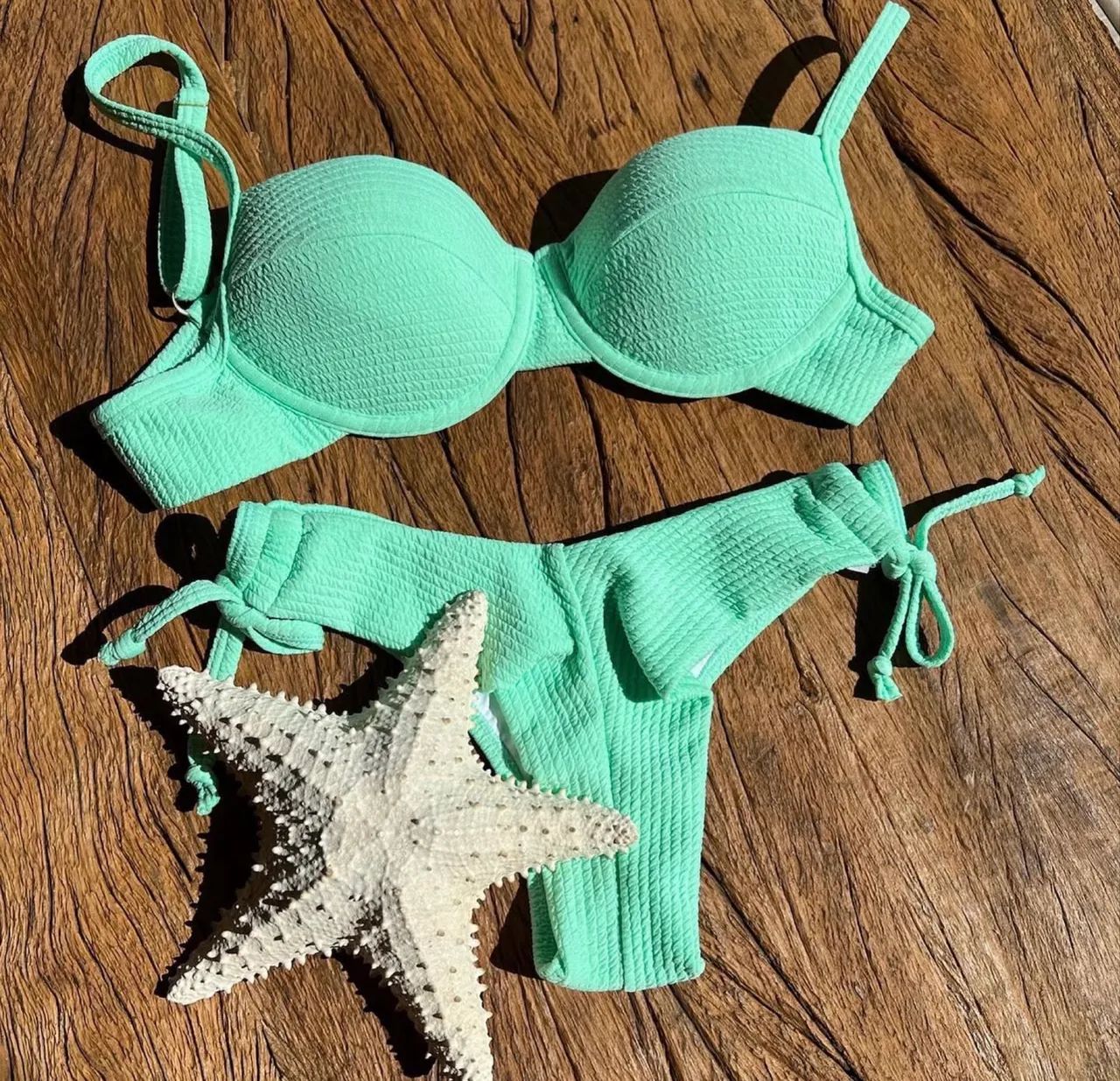 Kit Praia Verde Água - Saia + Biquíni Aro com Bojo - Foto 4