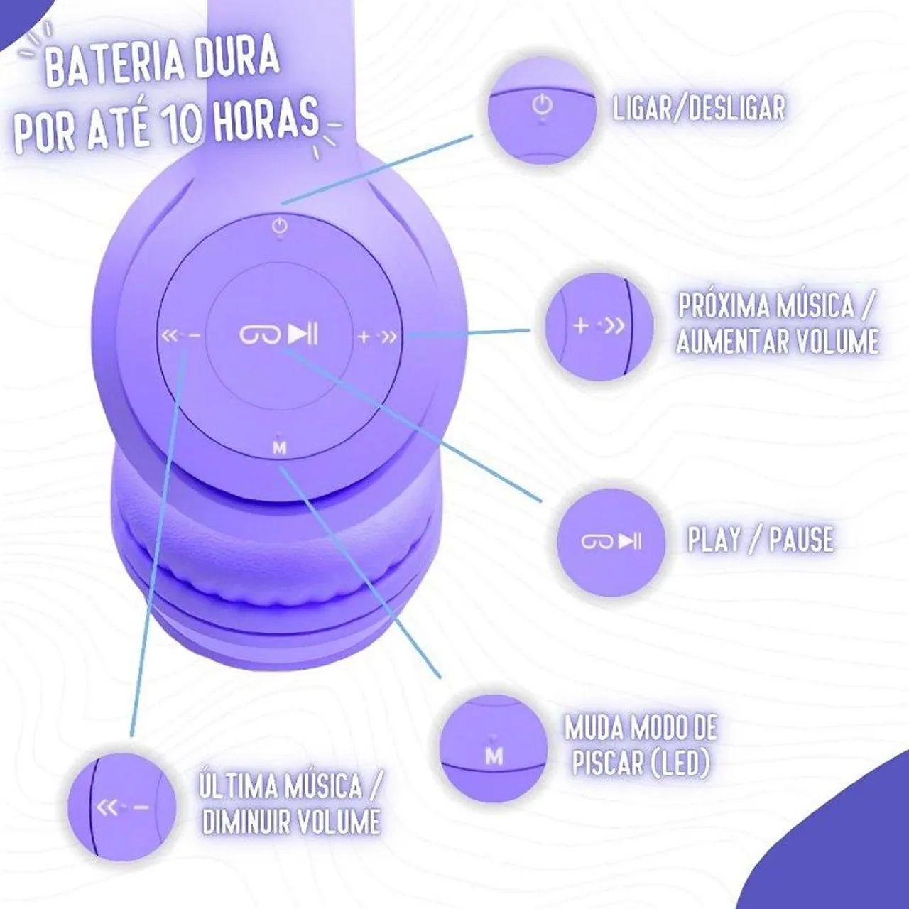 Headphone Bluetooth Orelhas de Gato LED RGB - Foto 2