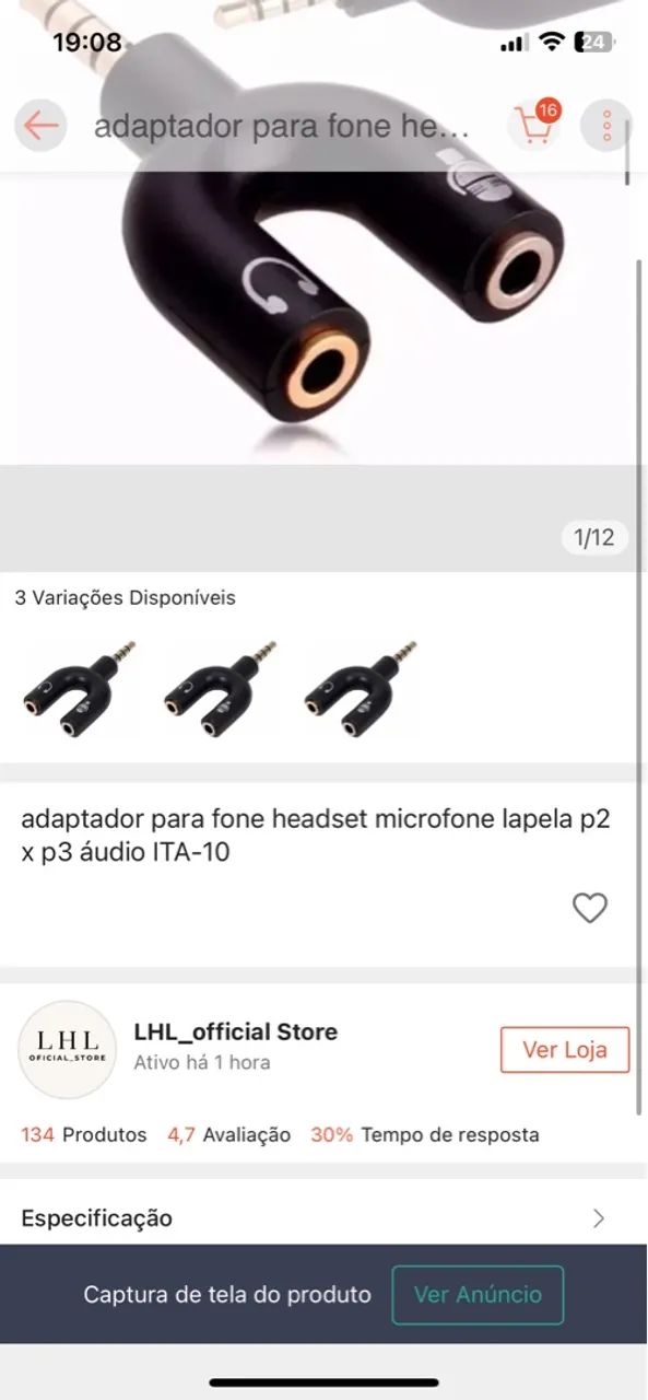 Adaptador P2 câmera para Fone e Microfone - Foto 2