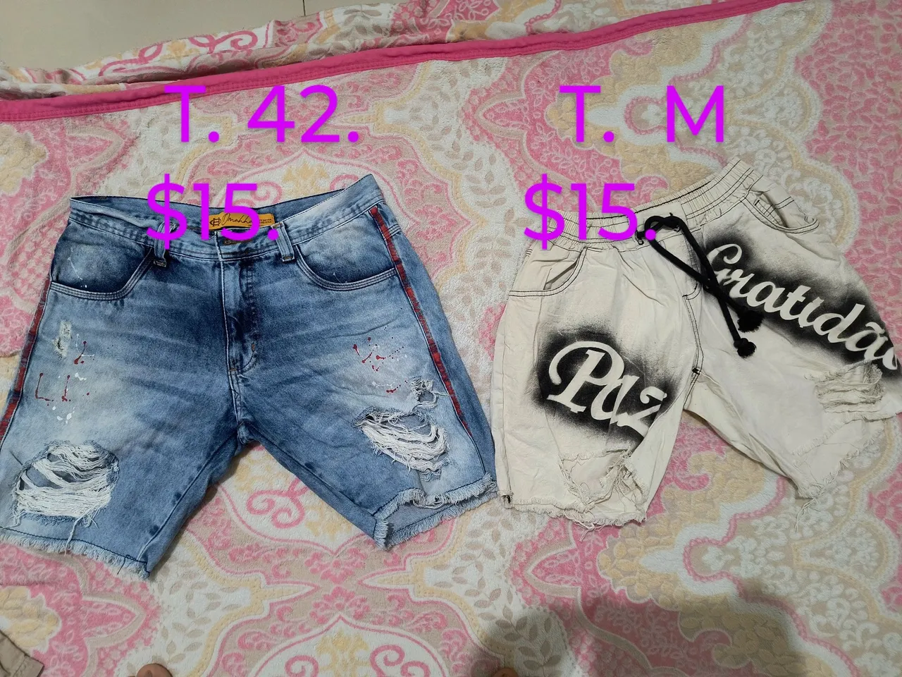 Shorts Jeans e Sarja Rasgados - Tamanhos M e 42