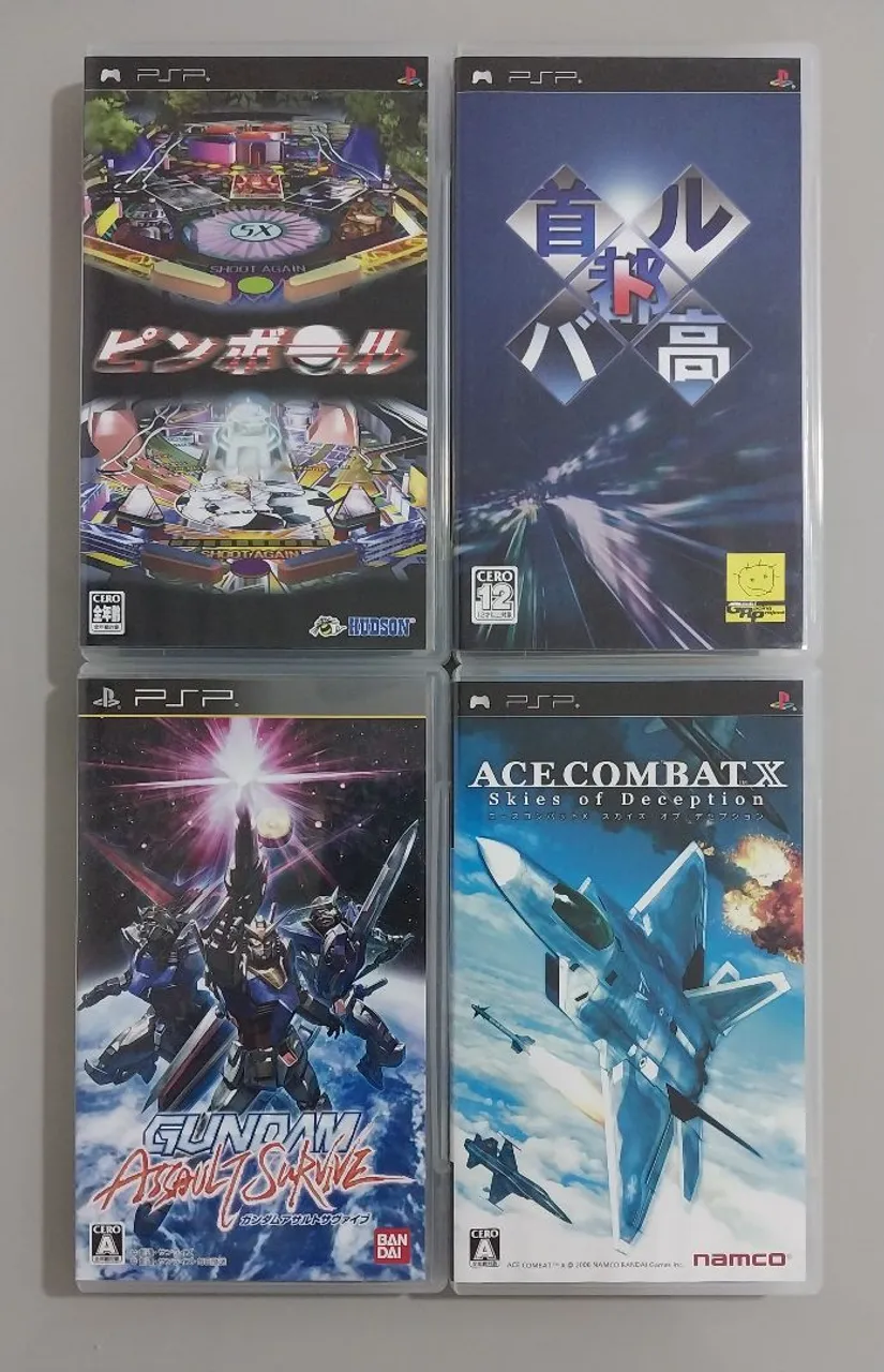 4 jogos de PSP - Ace Combat, Gundam, Pinball e Racing