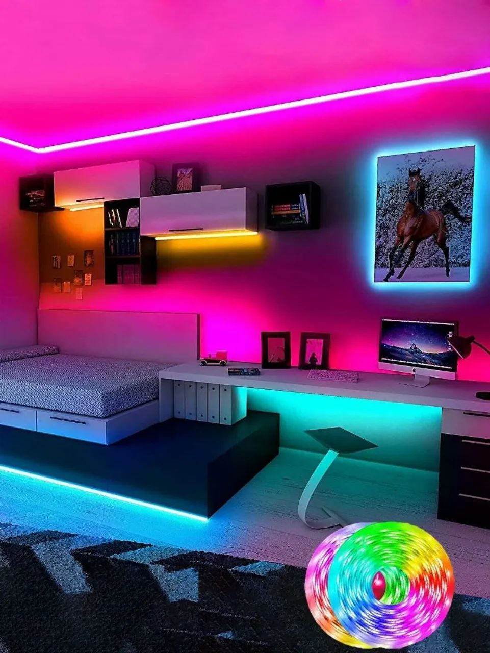 Fita Led colorida 5 metros, completa com fonte + controle - Foto 3