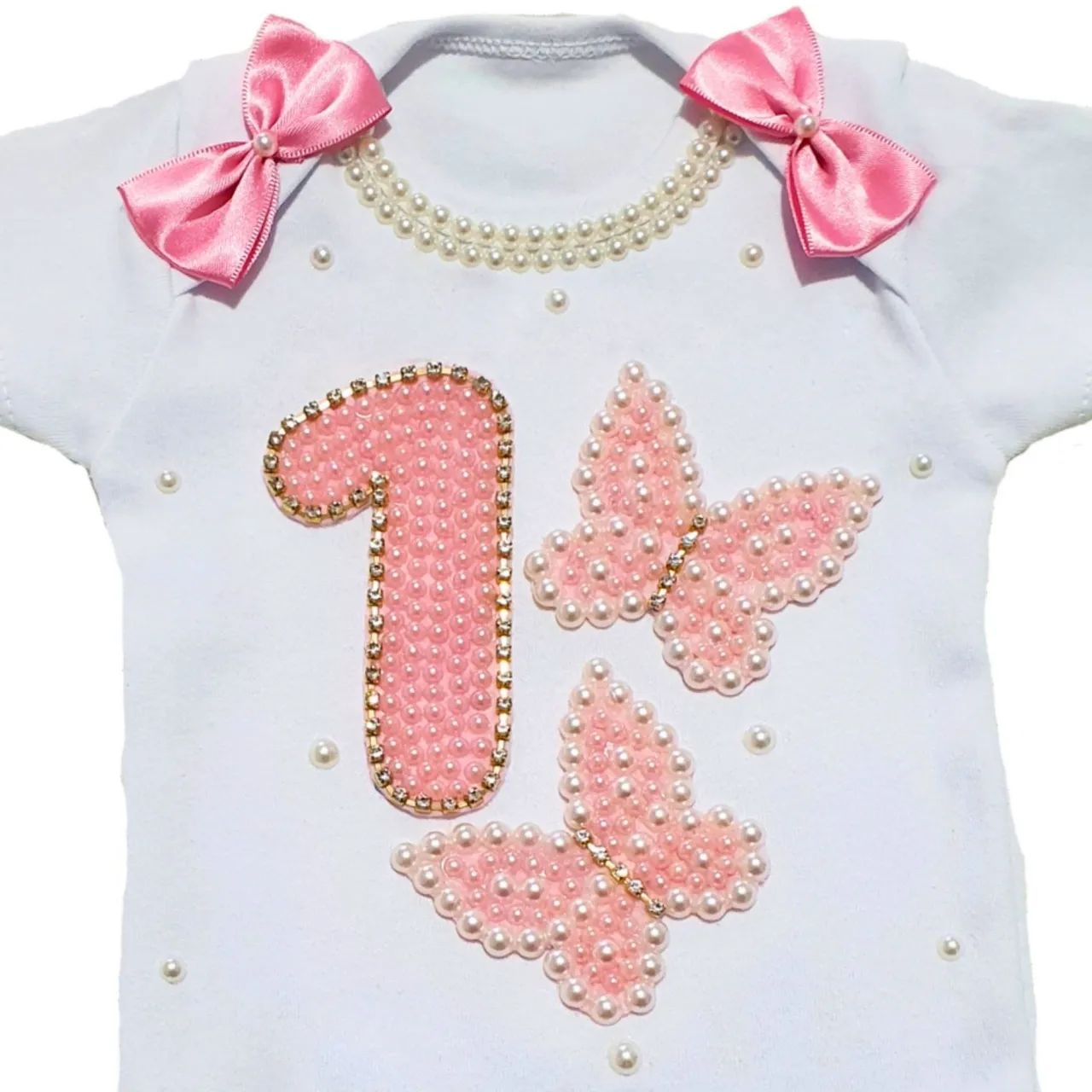 Body mesversário 1 mês borboleta com pérolas
