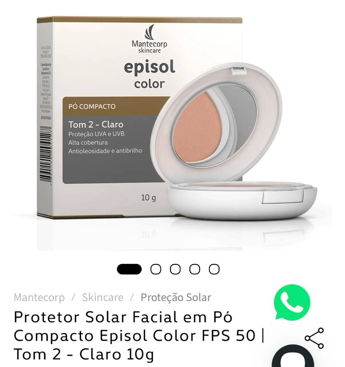 Protetor Solar Facial em Pó Compacto Episol Color FPS 50