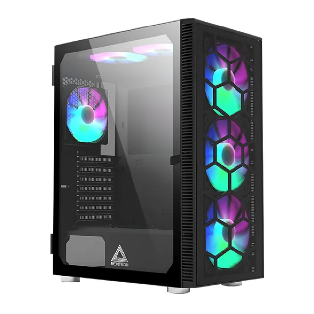 Gabinete Montech X3 Glass, Mid Tower, Black, Com 6 Fans, Vidro Temperado, Novo, Lacrado
