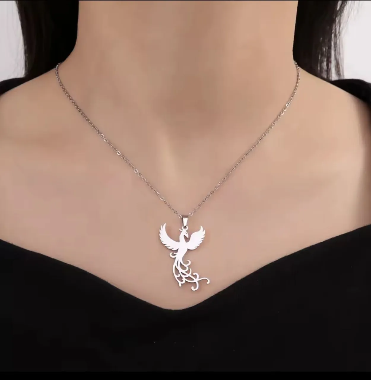 Colar Pingente Fênix em Aço Inoxidável