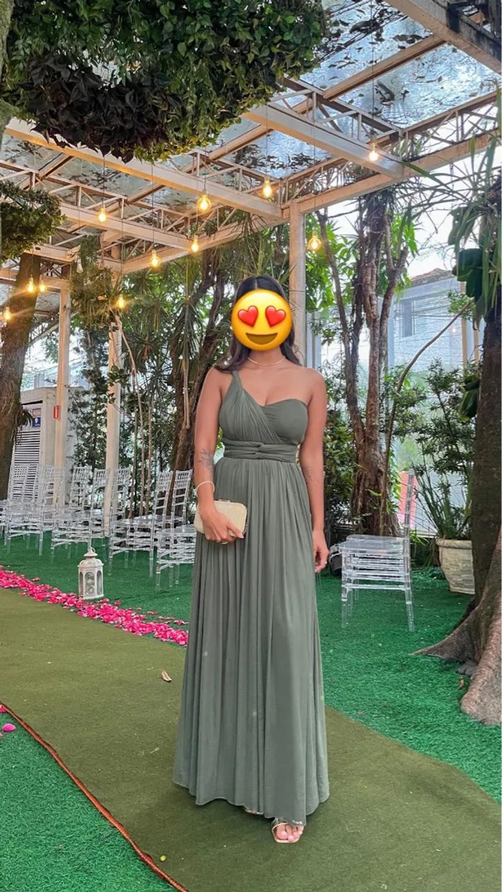 Vestido longo verde oliva