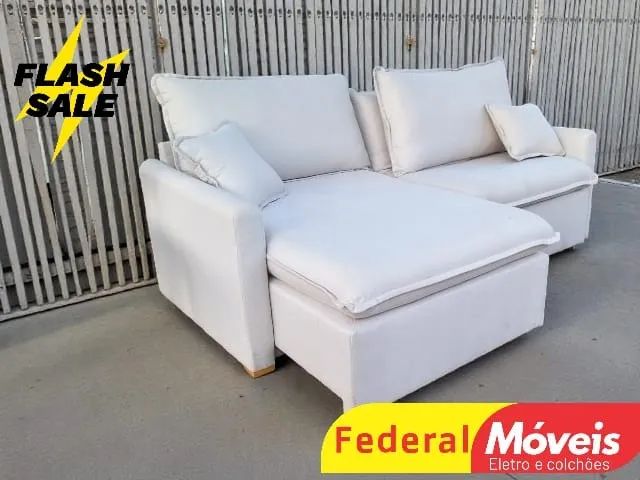 Sofá Cama Off White 2,24m Linho 18cm A PRONTA ENTREGA