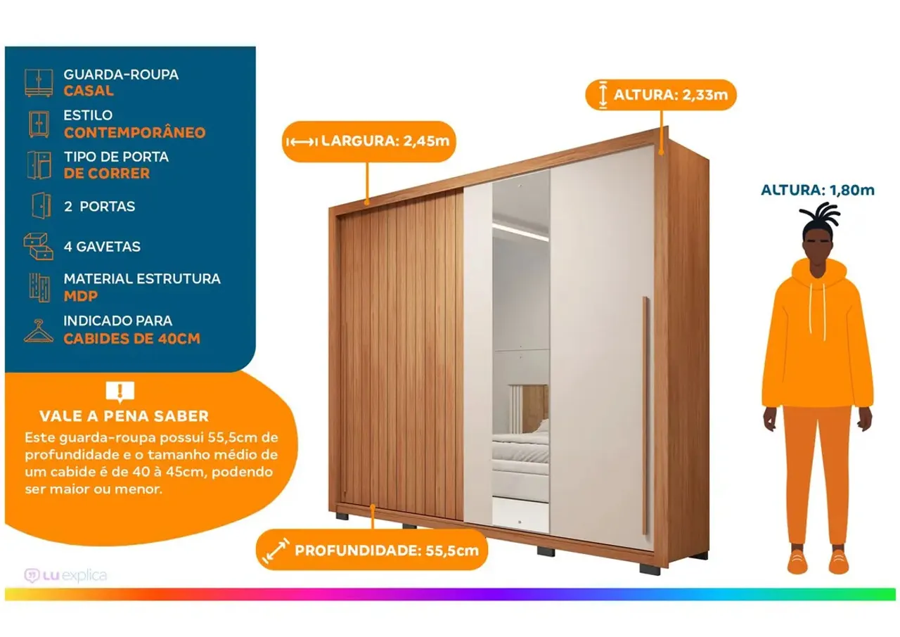 Guarda-Roupa Casal Contemporâneo 2,45m