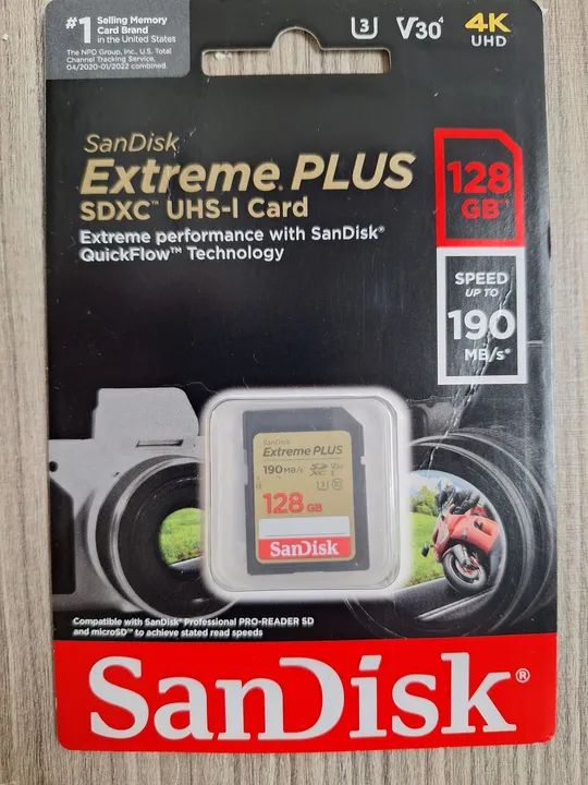 Cartão de memória SanDisk de 128 GB, 4K Extreme plus  novo original,.