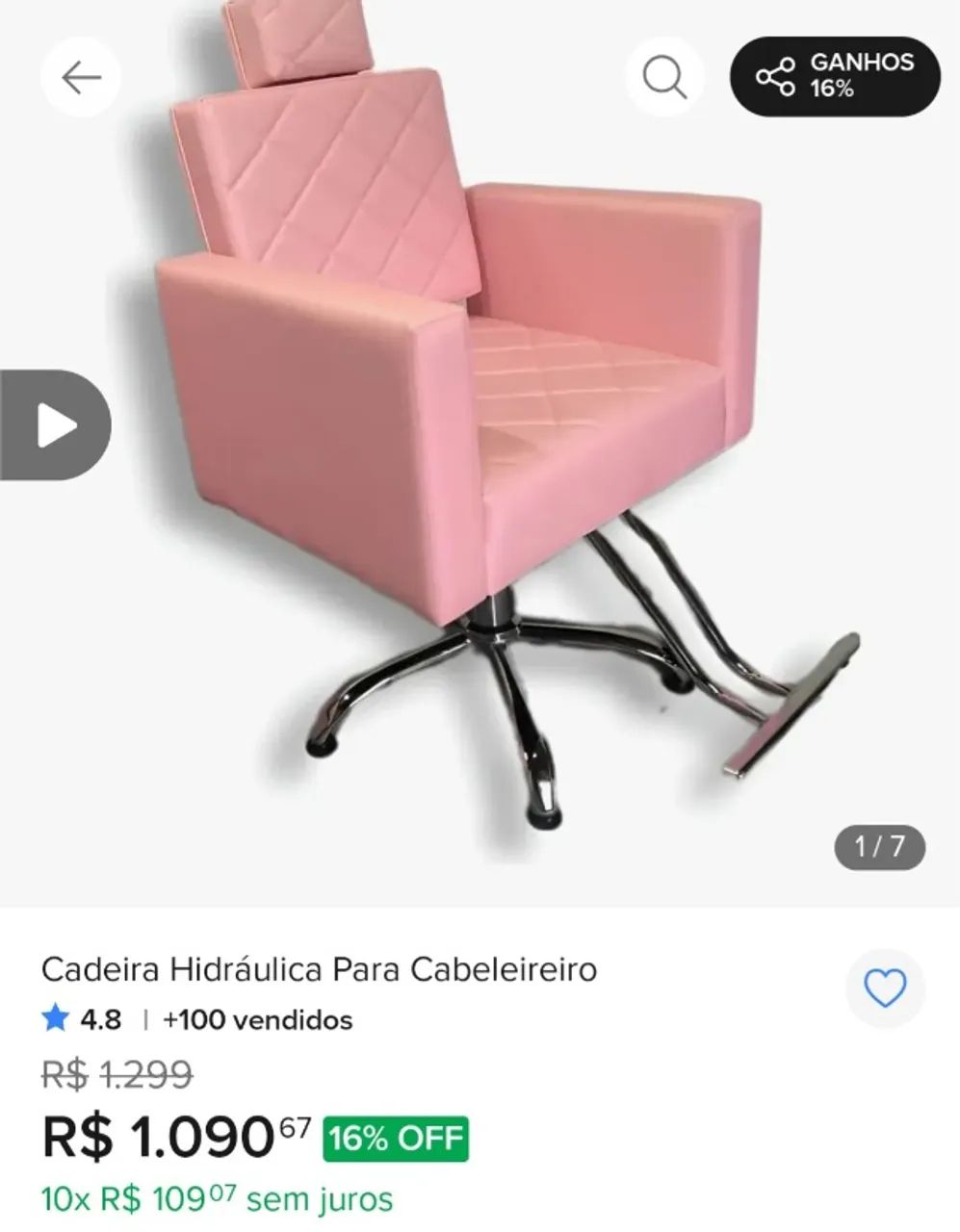 Cadeira hidráulica para cabeleireira 