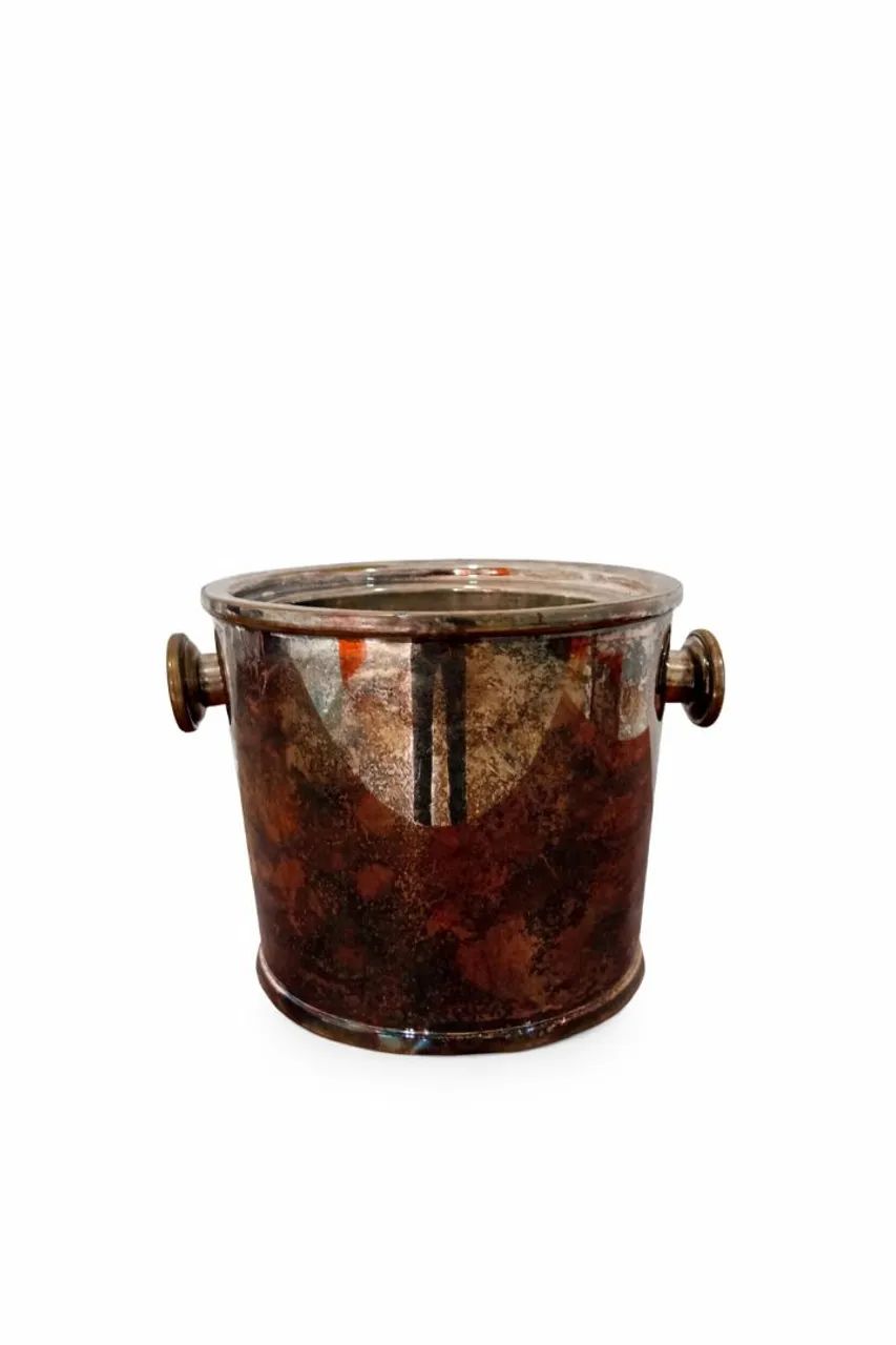 Balde de Gelo Vintage em Metal Prateado com Pátina rústica