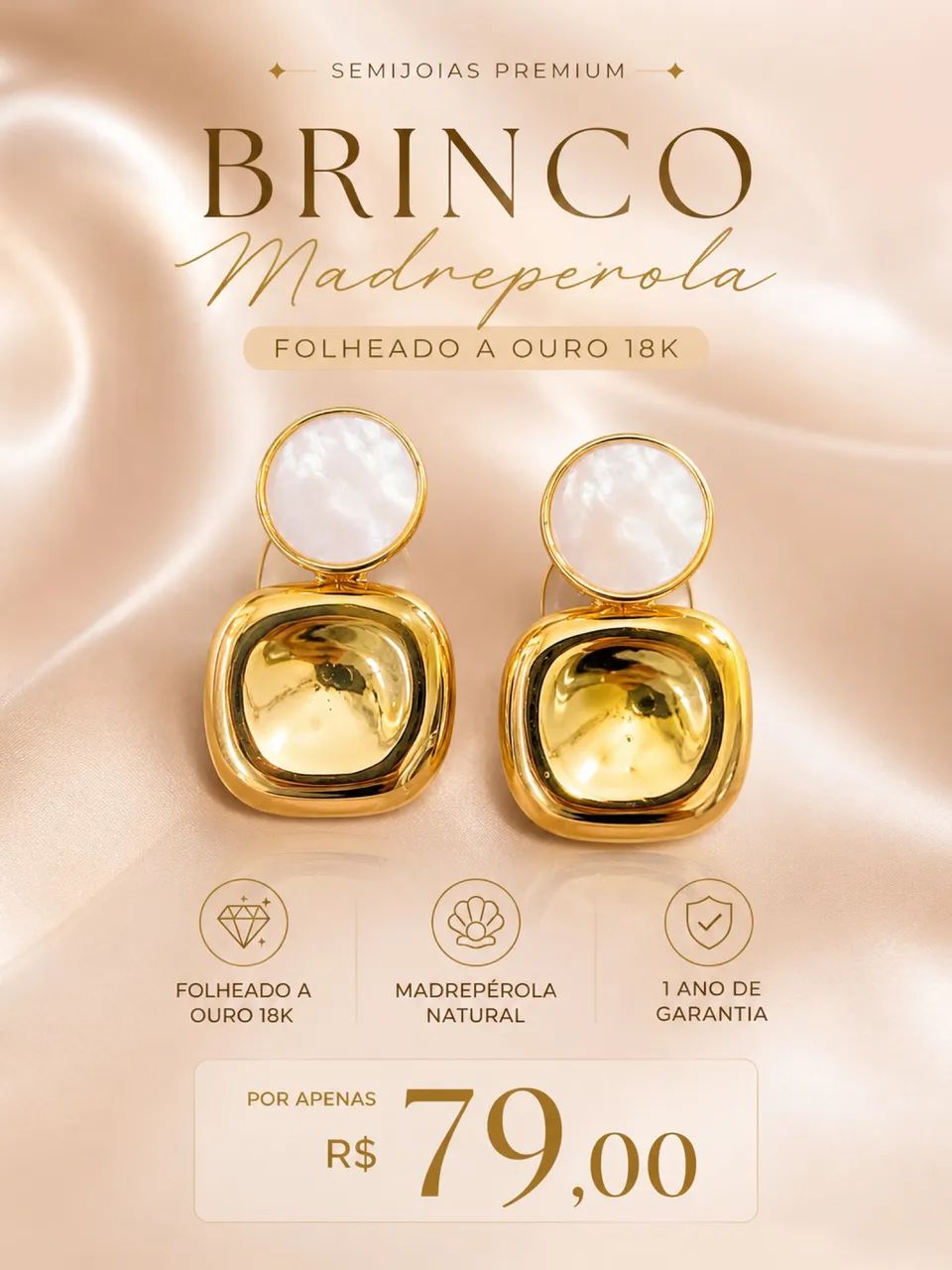 Brincos folheados com garantia de 1 ano - Foto 4