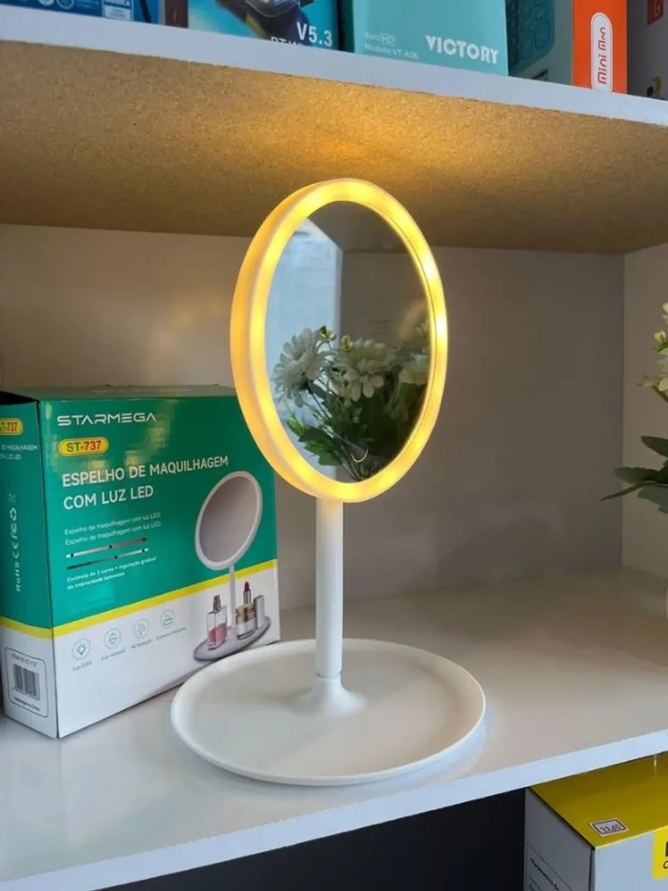 Espelho de maquiagem com luz led