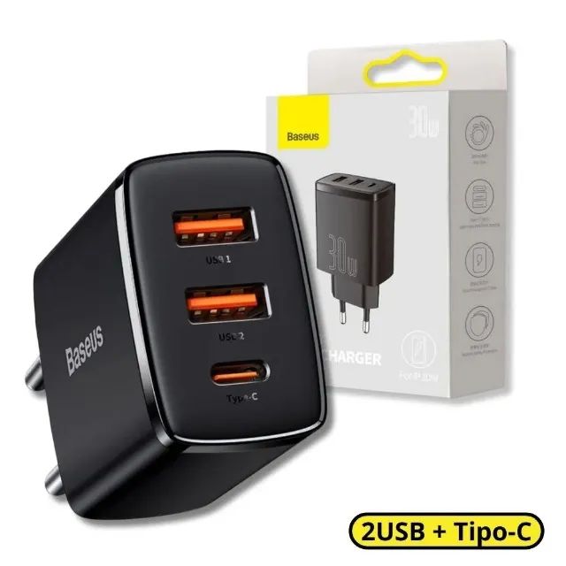 Baseus Carregador De Parede Compact Quick Charger 2USB+C 30W - Foto 3