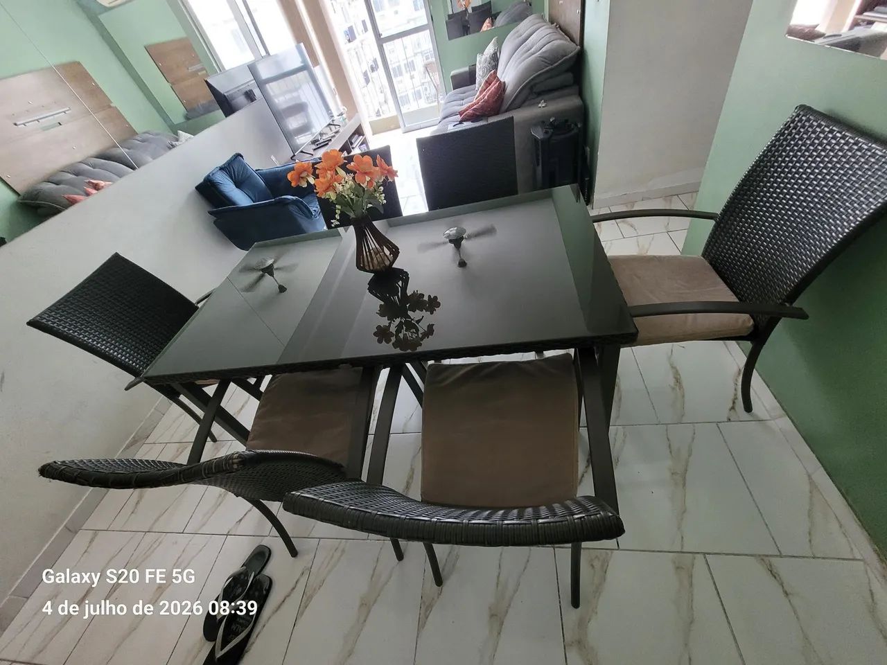 Mesa De Jantar Riverside Wicker Line 6 Cadeiras + Vidro (Ótimo Estado)