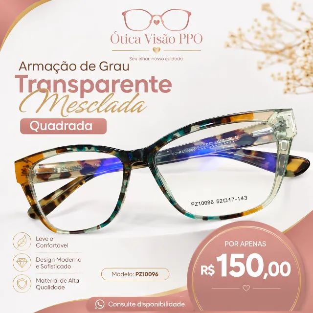 Armação de Grau Transparente Mesclada Quadrada