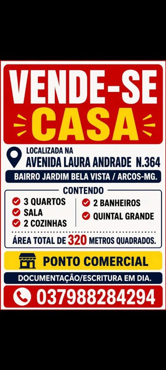 VENDE-SE IMÓVEL EM ARCOS MINAS GERAIS 