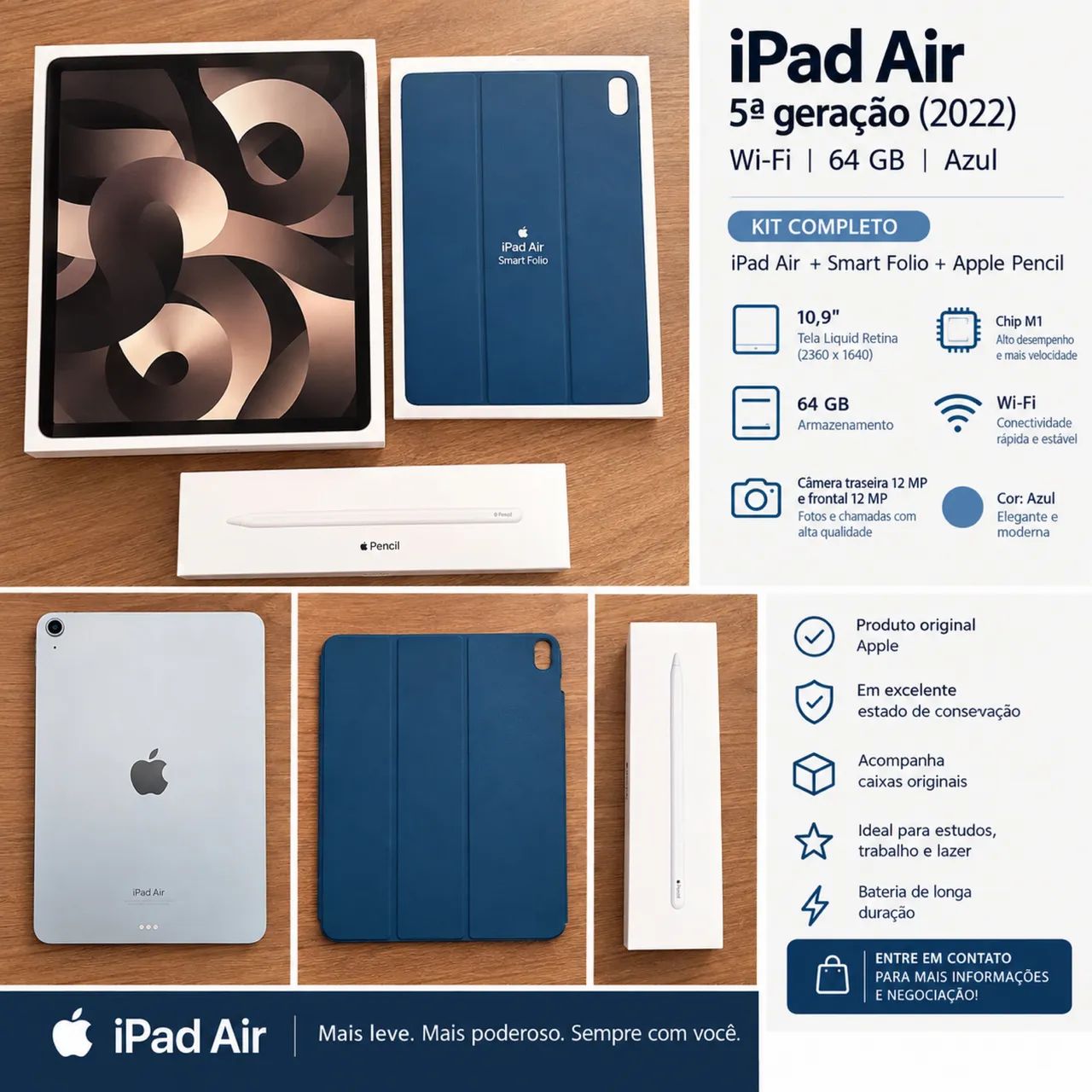 iPad 5 geração Wi-Fi 256gb + Apple Pencil 2 geração e case