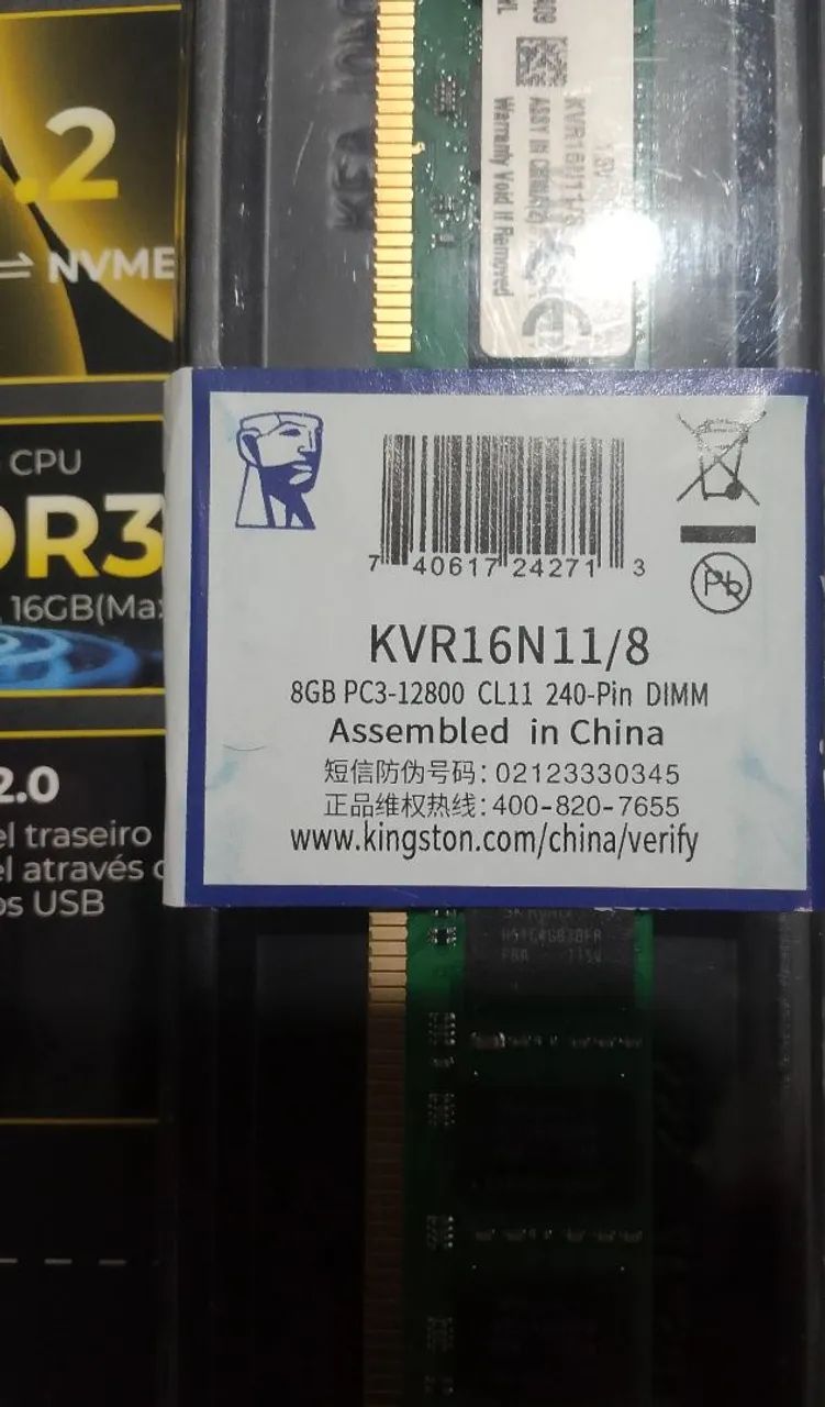 Memória ram Kingston DDR 3/1600Mhz