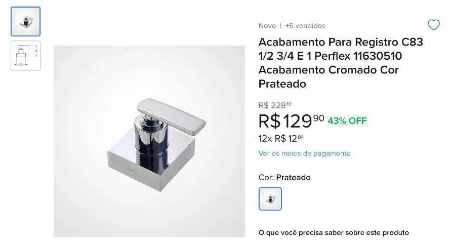 6 Acabamentos Para Registro C83 1/2 3/4 E 1 Perflex 11630510 Acabamento Cromado Cor Pratea - Foto 2