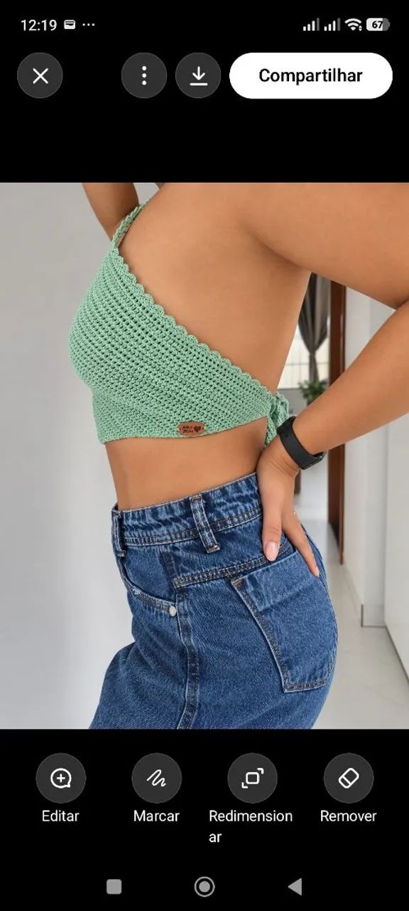Cropped de Crochê verde água