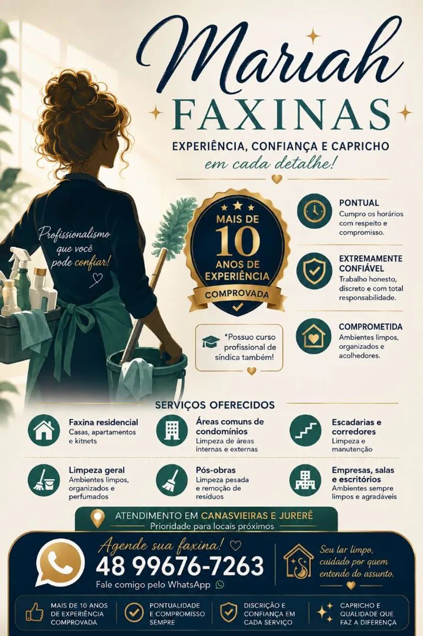 Faxina, casa, kitnet, condomínio, escritório 