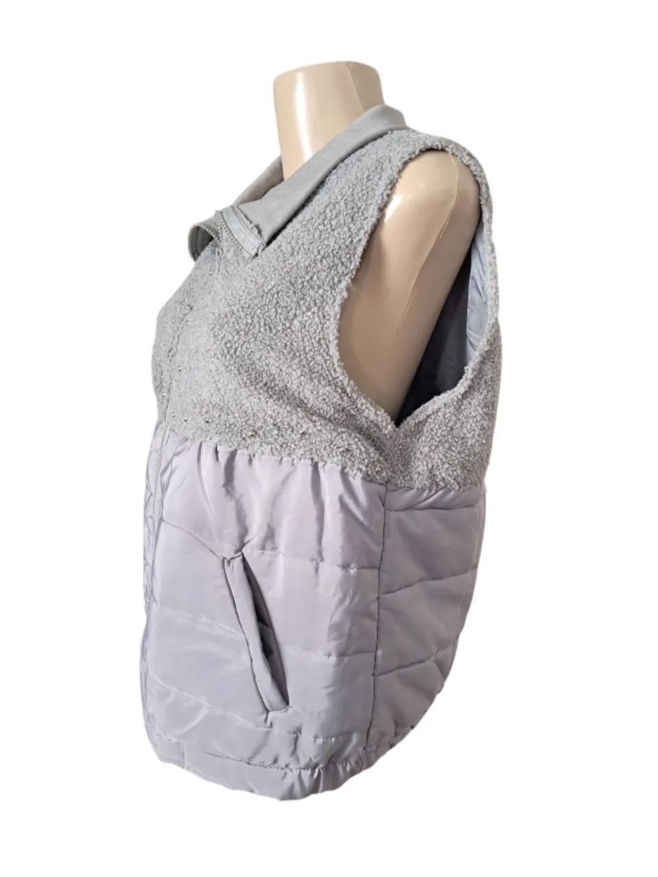 Colete Feminino Victtoria Voice G - Puffer e Teddy Cinza - Foto 3