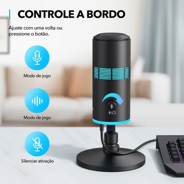 Microfone Anker Powercast M300 Gamer Podcast Stream Rgb Usb - Foto 4