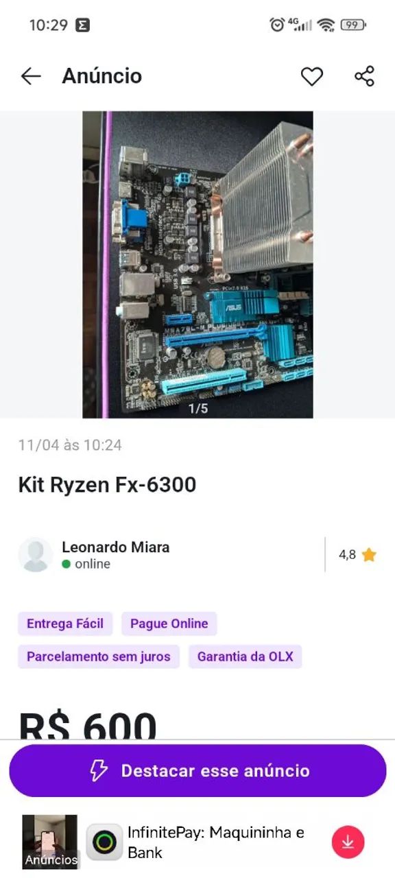 Placa mãe Asus + FX 6300 + 16gb de RAM 