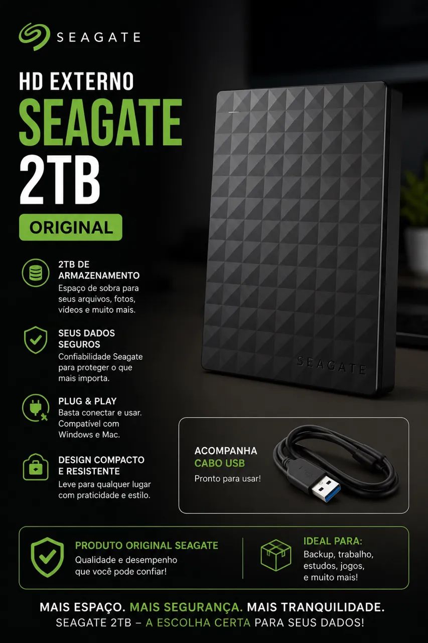 HD EXTERNO SEAGATE 2TB ORIGINAL