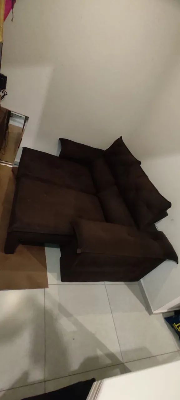 Sofa cama com encosto de cabeça reclinavel 2 Lugares Marrom  - Foto 3