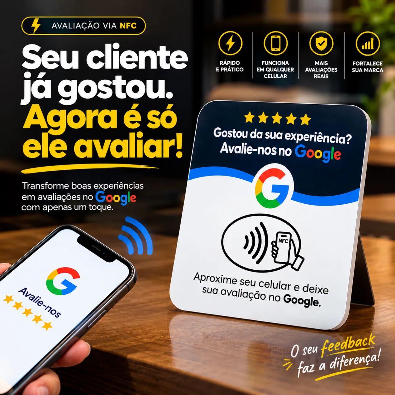 Placa NFC (aproximação) avaliação Google 