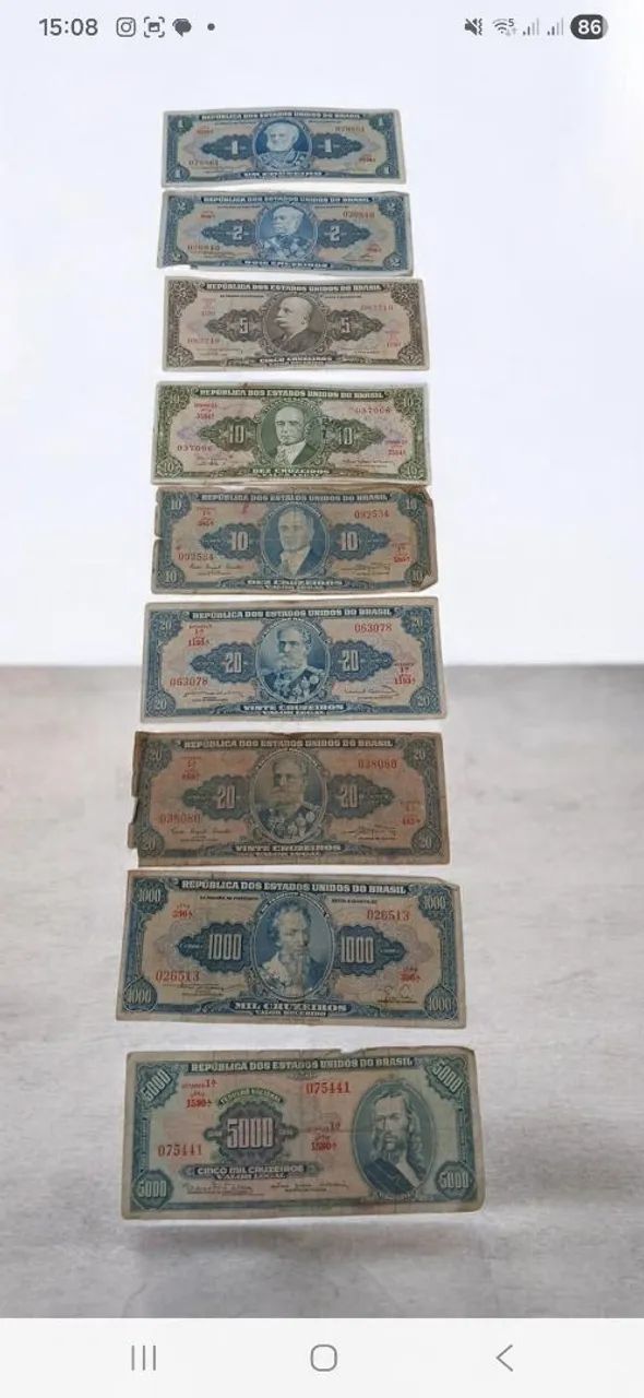 Conjunto de cedulas antiga de dinheiro brasileiro 