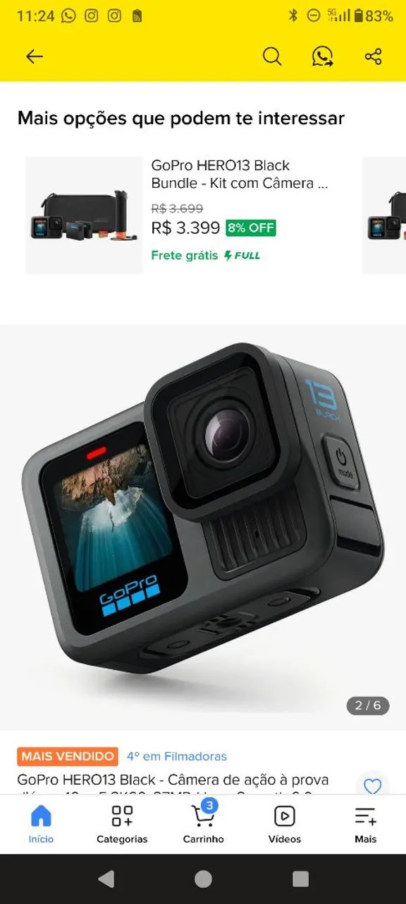 Câmera Go pro 13 brack 