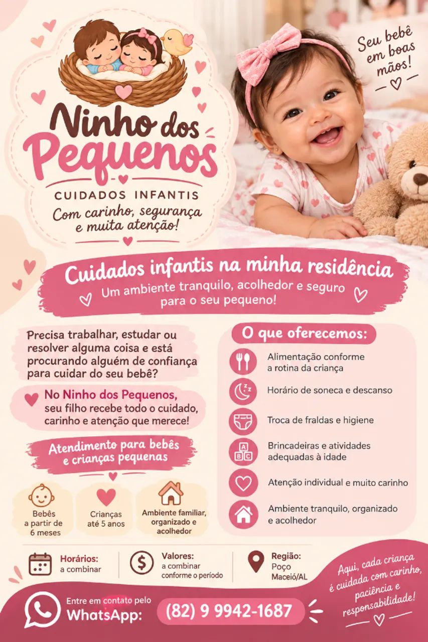 ?Cuidados infantis em Maceió| 6 meses a 5 anos| Ninho dos pequenos 